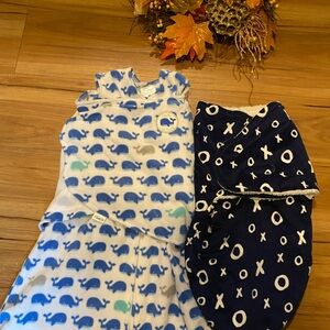 Whale Print White & Blue, Navy Blue Sleep Sack Swaddles!